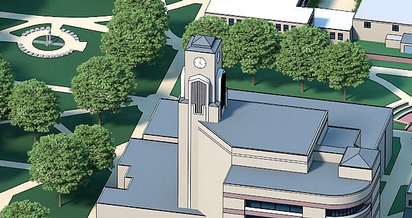 A digital rendering of the Dean B. Ellis Library